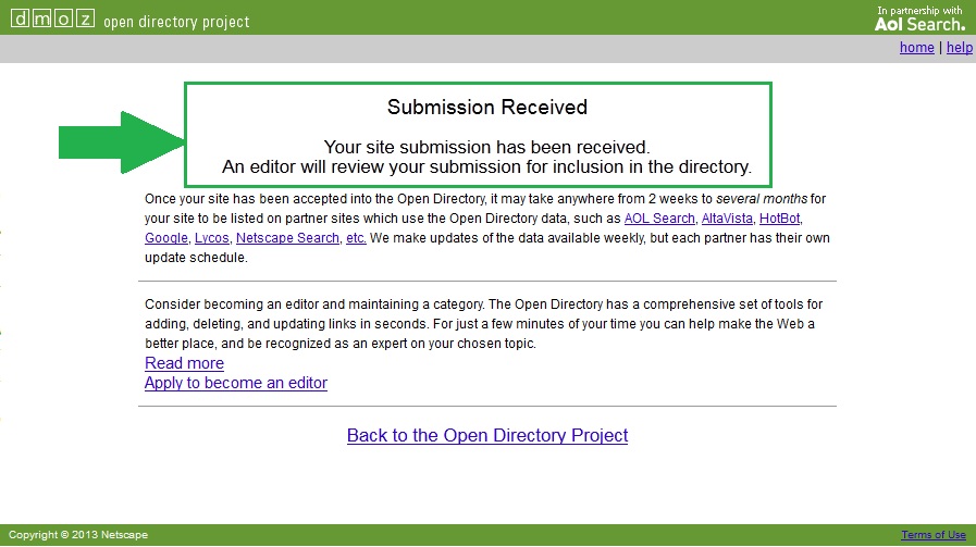 DMOZ Directory Submission