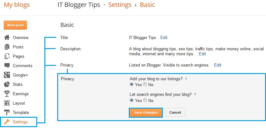 Basic Settings in BlogSpot