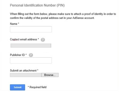 Google Adsense PIN Form