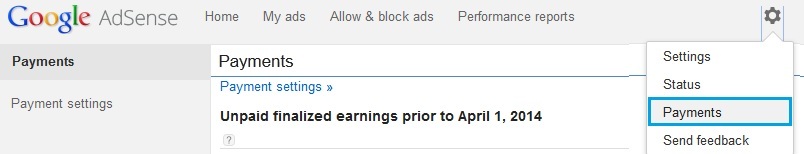 Payment settings in Google Adsense