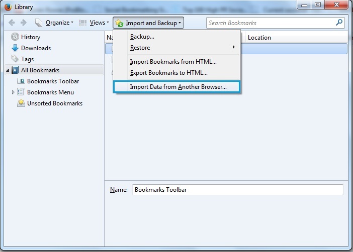Mozilla Import Data from Another Browser