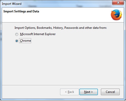 Mozilla Import Settings and Data